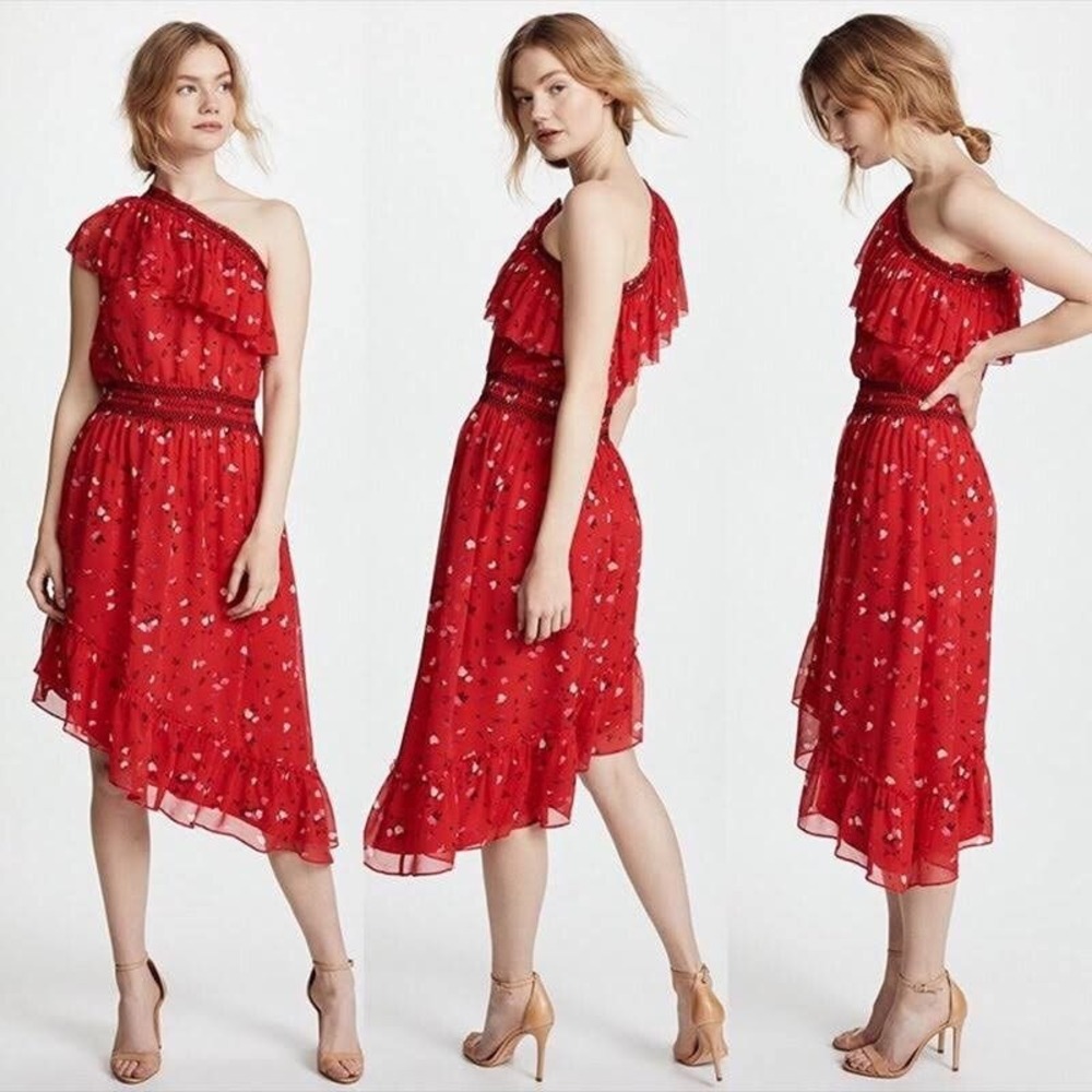 Joie Hafsa Fiesta Silk One-Shoulder Dress Red Floral size medium